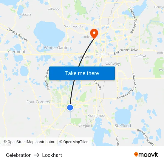 Celebration to Lockhart map