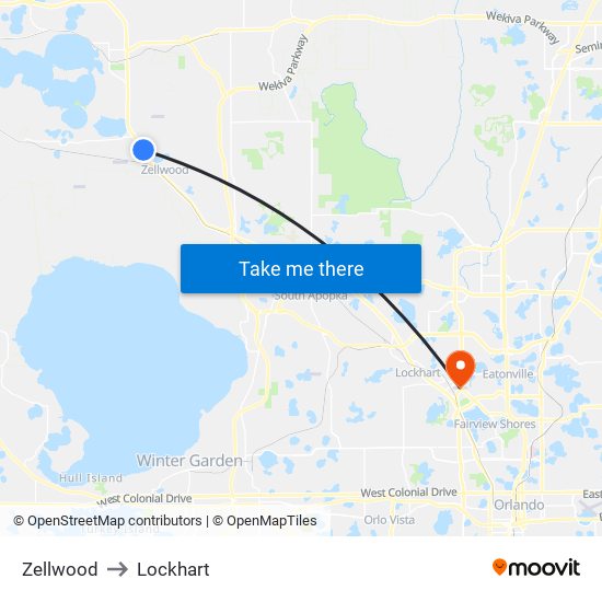 Zellwood to Lockhart map