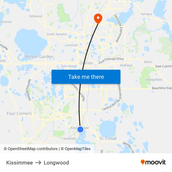 Kissimmee to Longwood map
