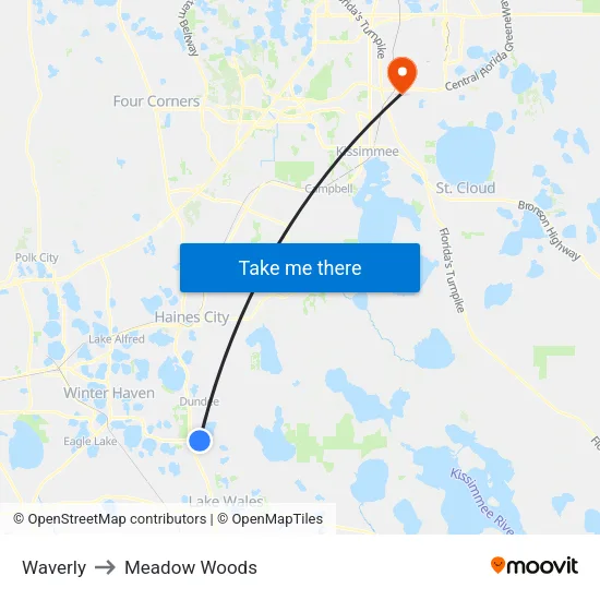 Waverly to Meadow Woods map