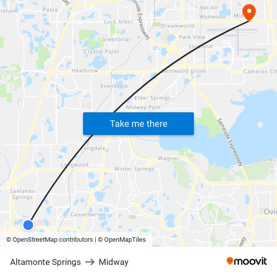 Altamonte Springs to Midway map