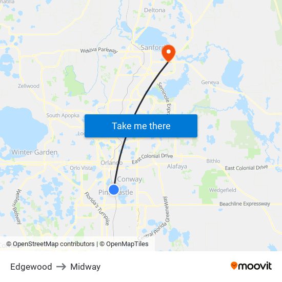 Edgewood to Midway map