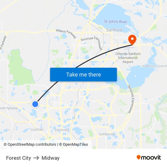 Forest City to Midway map