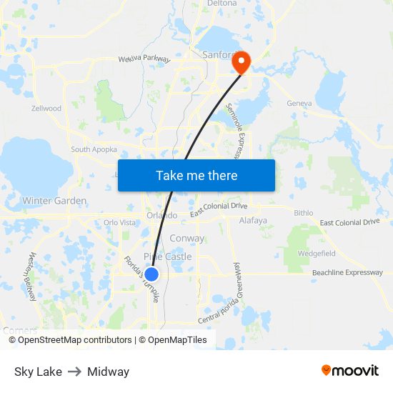 Sky Lake to Midway map