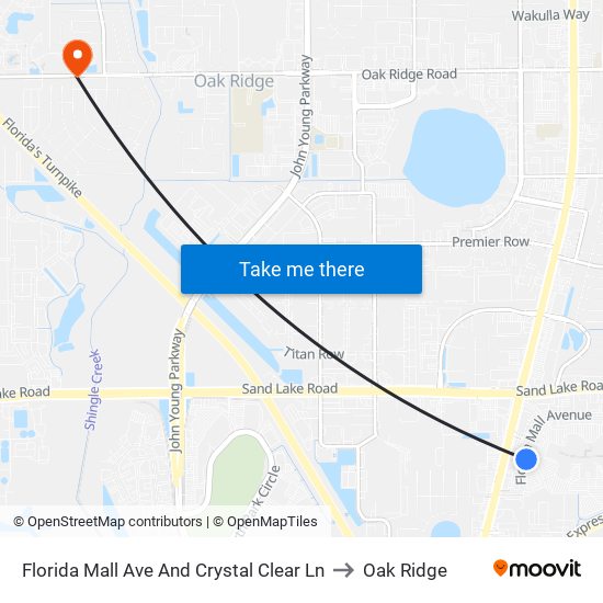 Florida Mall Ave And Crystal Clear Ln to Oak Ridge map