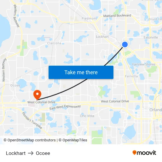 Lockhart to Ocoee map