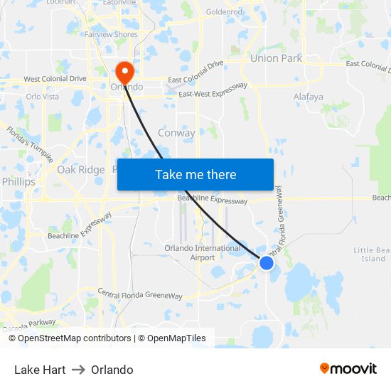 Lake Hart to Orlando map