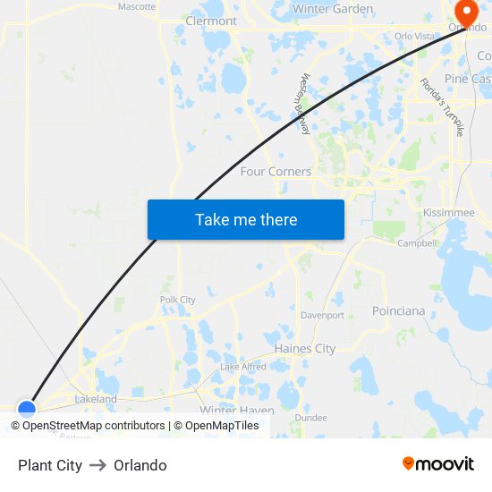 Plant City to Orlando map