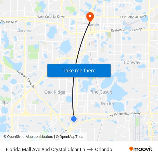 Florida Mall Ave And Crystal Clear Ln to Orlando map