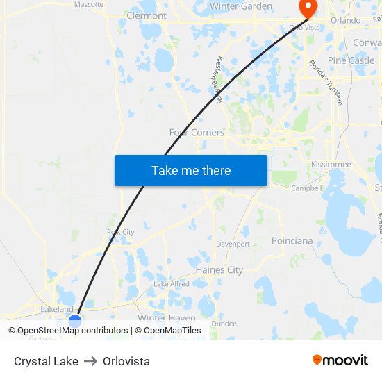 Crystal Lake to Orlovista map