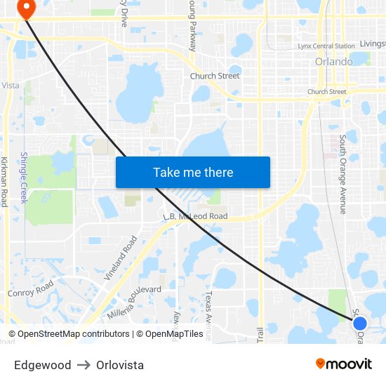 Edgewood to Orlovista map