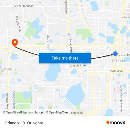 Orlando to Orlovista map