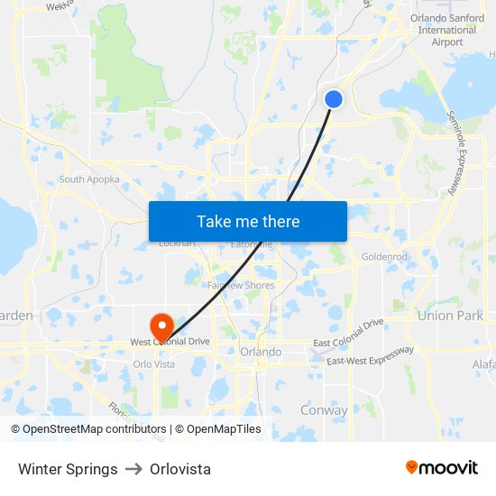 Winter Springs to Orlovista map