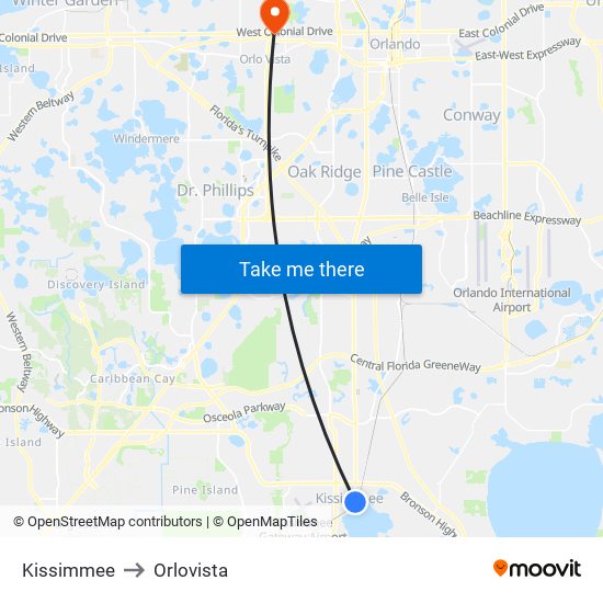 Kissimmee to Orlovista map