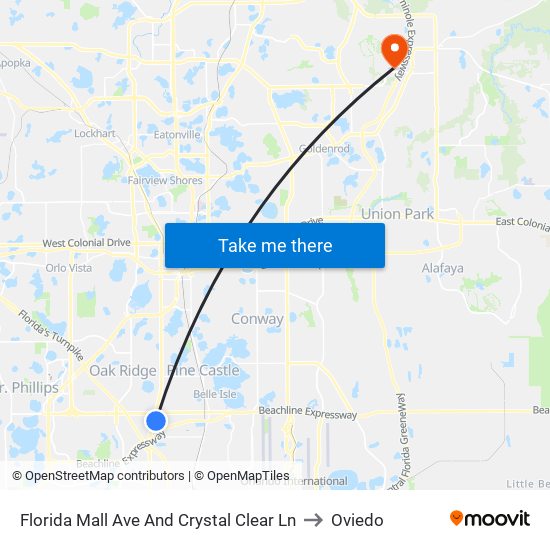 Florida Mall Ave And Crystal Clear Ln to Oviedo map