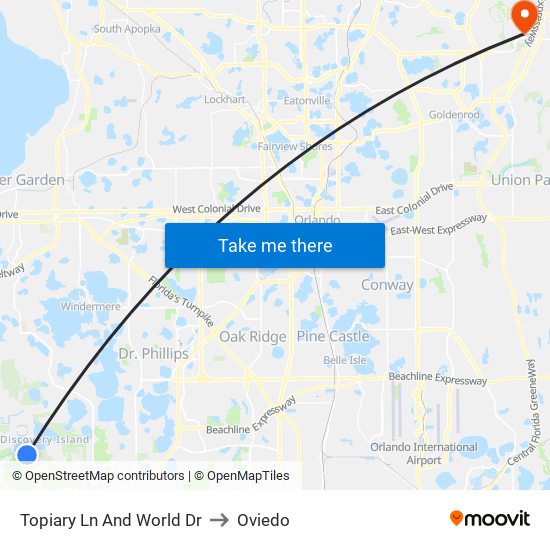 Topiary Ln And World Dr to Oviedo map