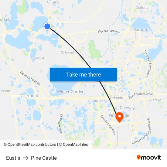 Eustis to Pine Castle map