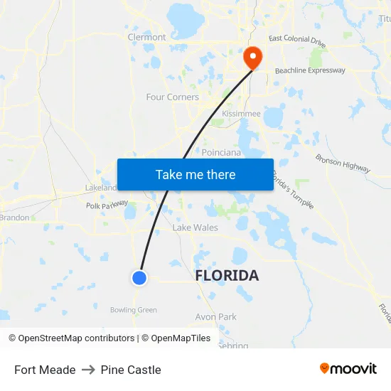Fort Meade to Pine Castle map