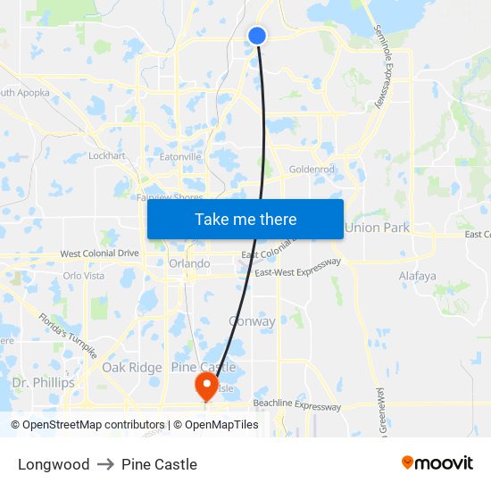 Longwood to Pine Castle map