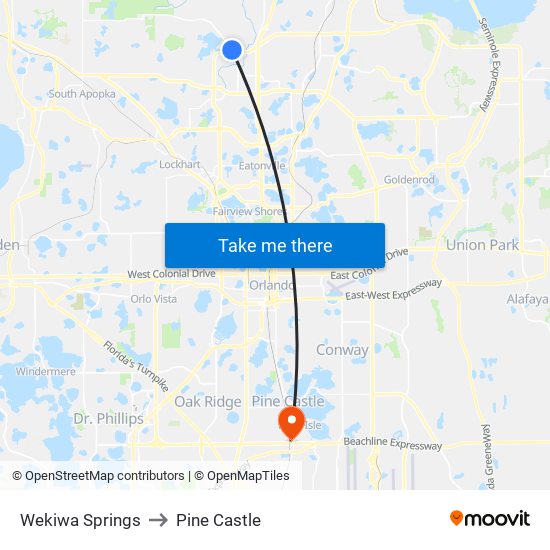 Wekiwa Springs to Pine Castle map