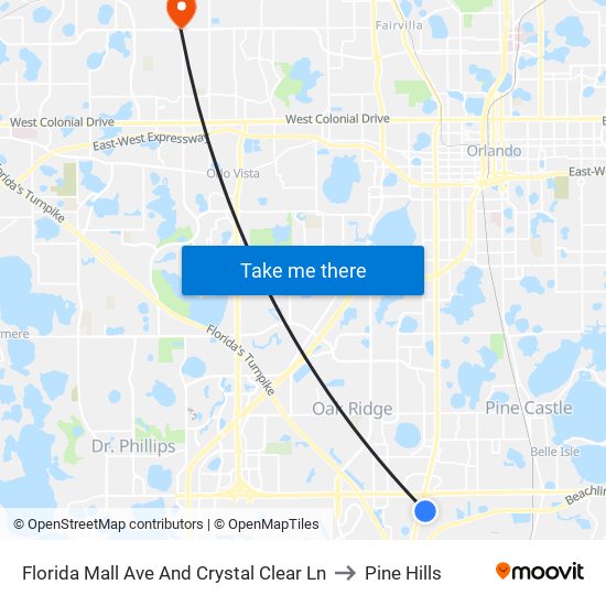 Florida Mall Ave And Crystal Clear Ln to Pine Hills map