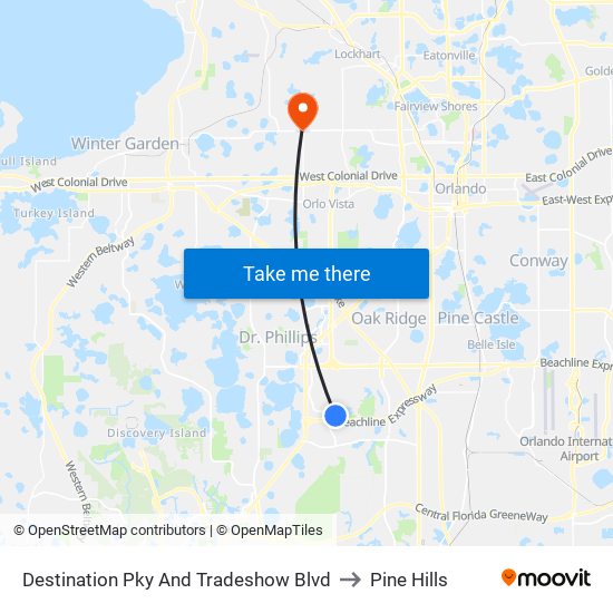 Destination Pky And Tradeshow Blvd to Pine Hills map