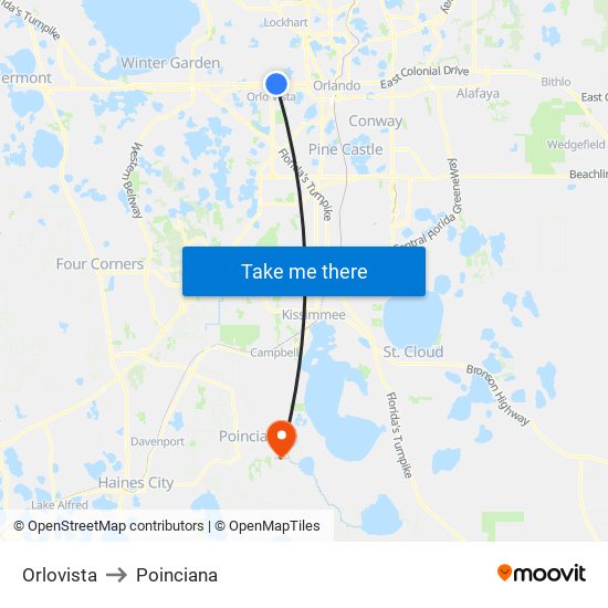 Orlovista to Poinciana map