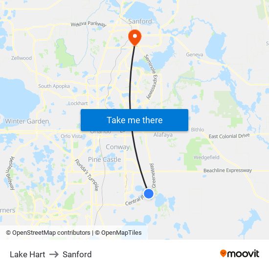 Lake Hart to Sanford map