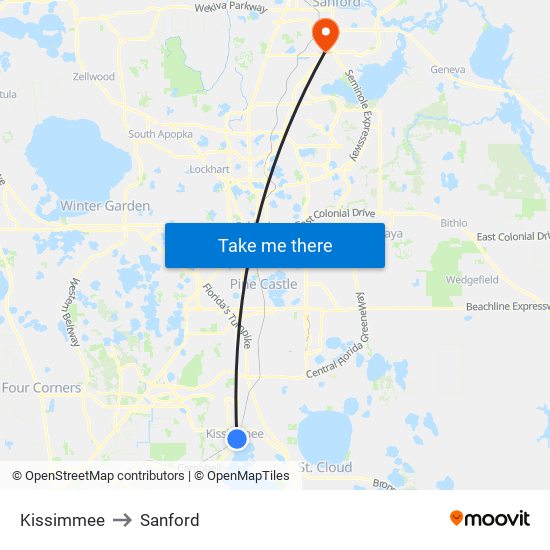 Kissimmee to Sanford map