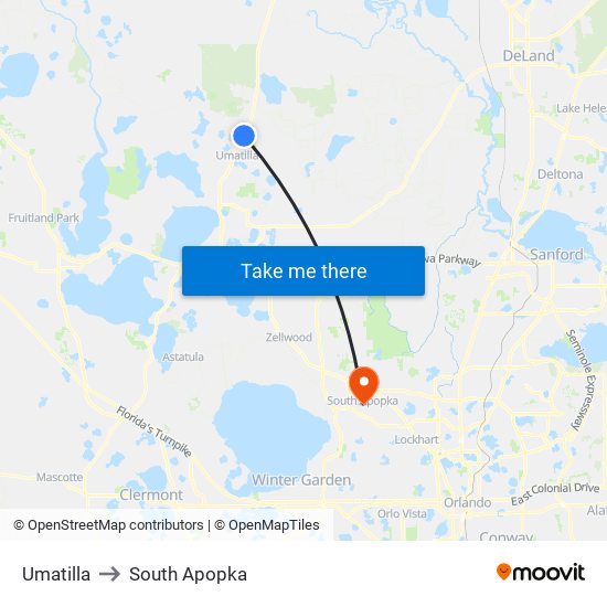 Umatilla to South Apopka map