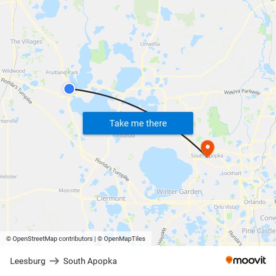 Leesburg to South Apopka map