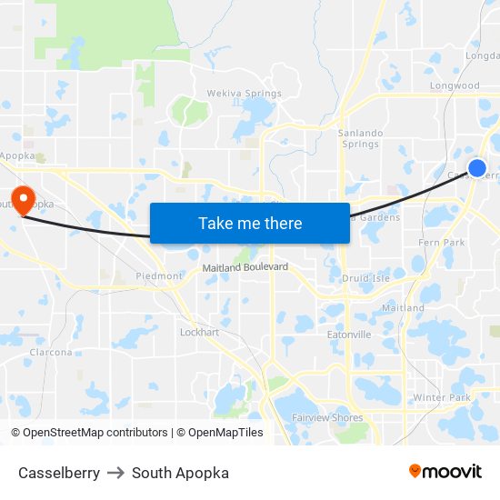 Casselberry to South Apopka map