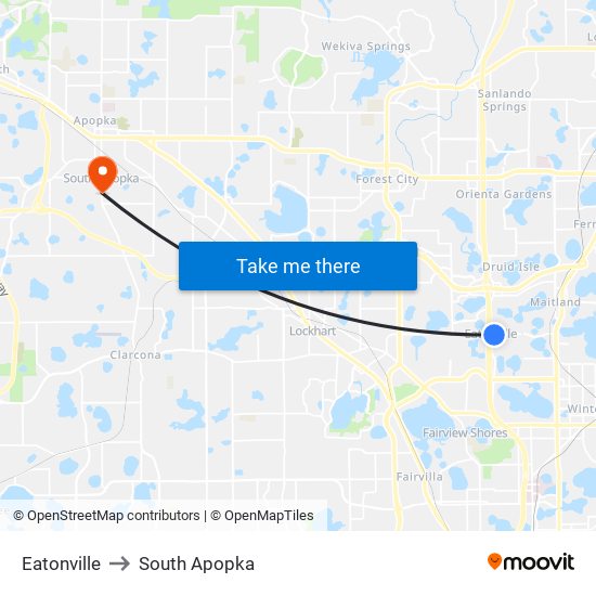 Eatonville to South Apopka map