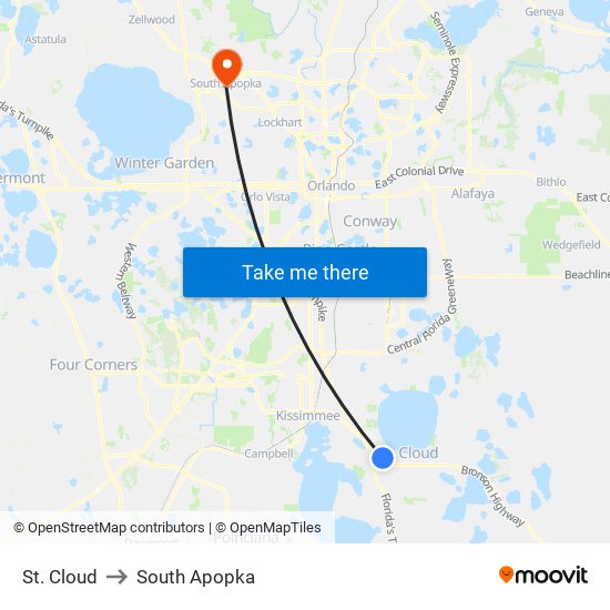 St. Cloud to South Apopka map