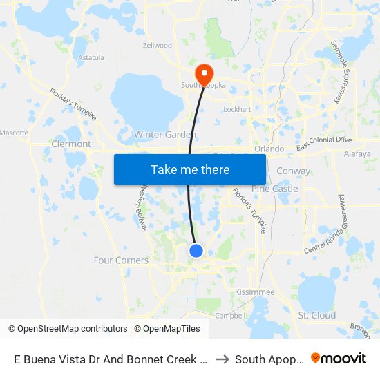 E Buena Vista Dr And Bonnet Creek Pky to South Apopka map