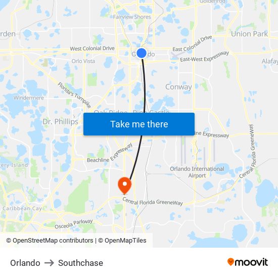 Orlando to Southchase map