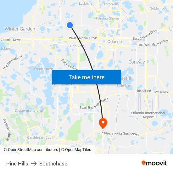 Pine Hills to Southchase map