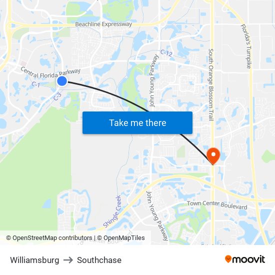 Williamsburg to Southchase map