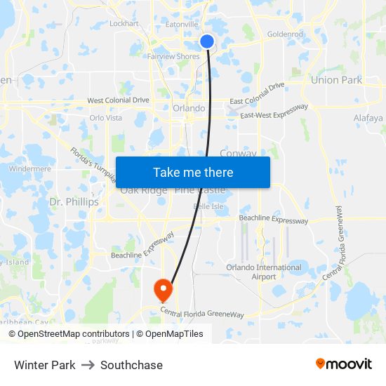 Winter Park to Southchase map