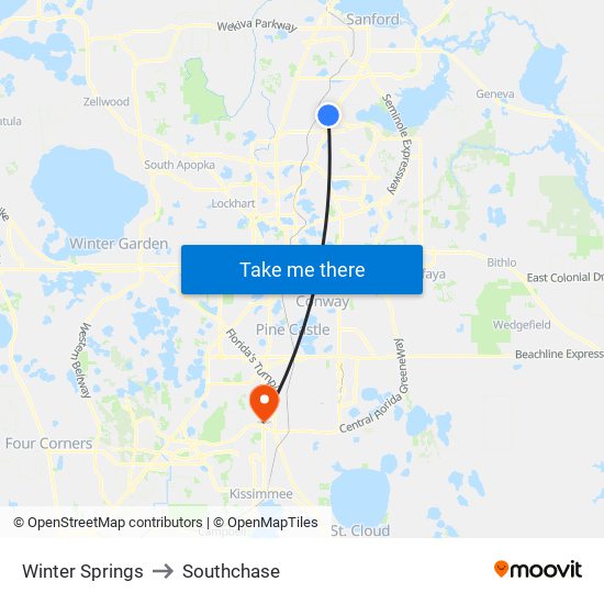 Winter Springs to Southchase map