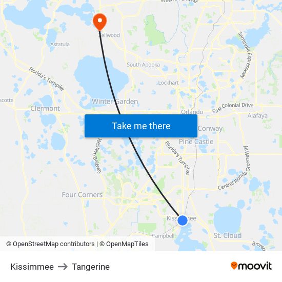 Kissimmee to Tangerine map