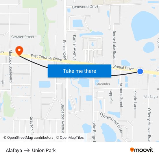 Alafaya to Union Park map