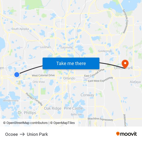 Ocoee to Union Park map