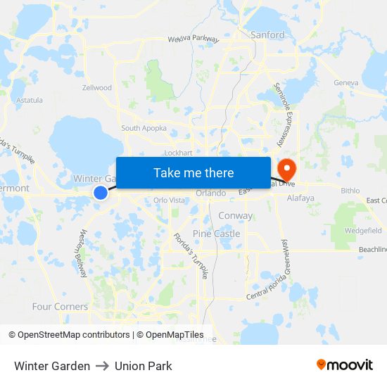 Winter Garden to Union Park map