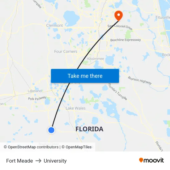 Fort Meade to University map