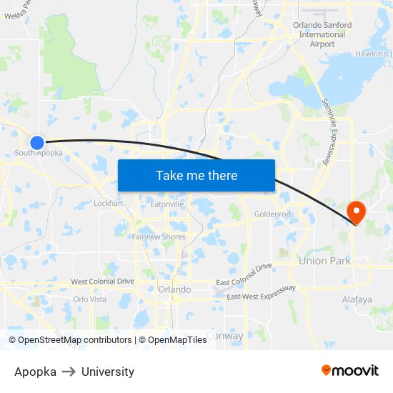 Apopka to University map