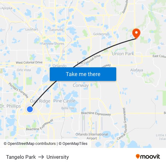 Tangelo Park to University map