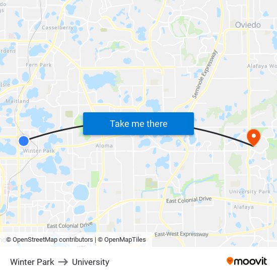 Winter Park to University map