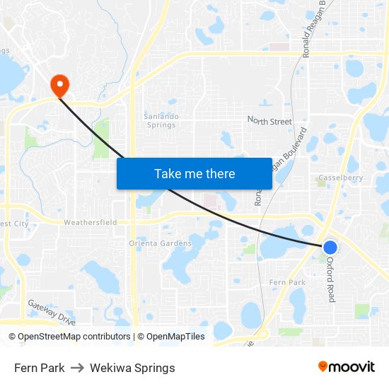 Fern Park to Wekiwa Springs map