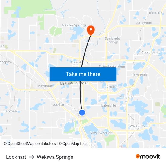 Lockhart to Wekiwa Springs map